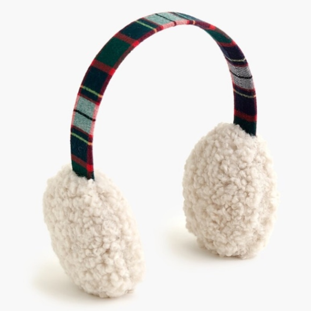J.CREW Faux Fur Shearling Earmuffs Tartan Plaid